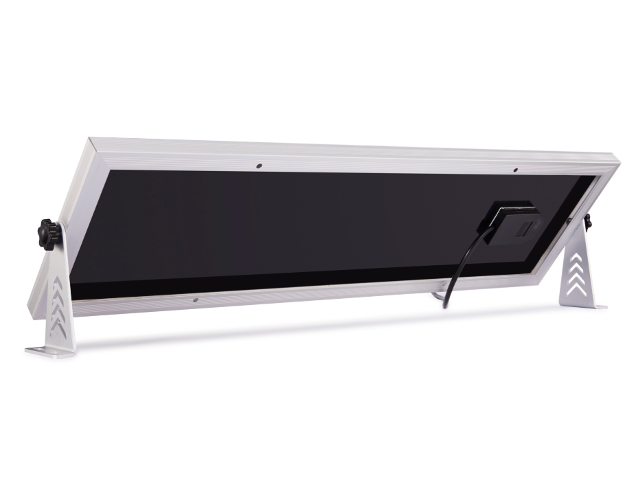 JFC Agri Apollo Solar Batten Light, IP65 indoor solar LED ceiling fixture with white frame.
