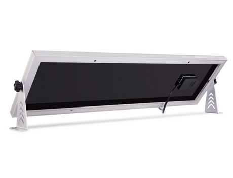 JFC Agri Apollo Solar Batten Light, IP65 indoor solar LED ceiling fixture with white frame.