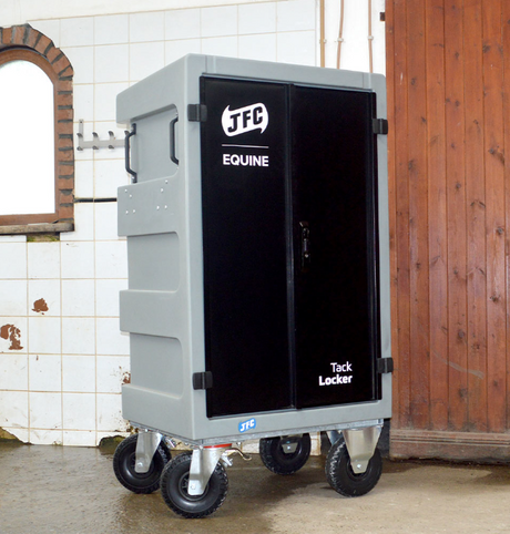 JFC Agri Equine Tack Locker, light grey lockable horse tack storage on wheels