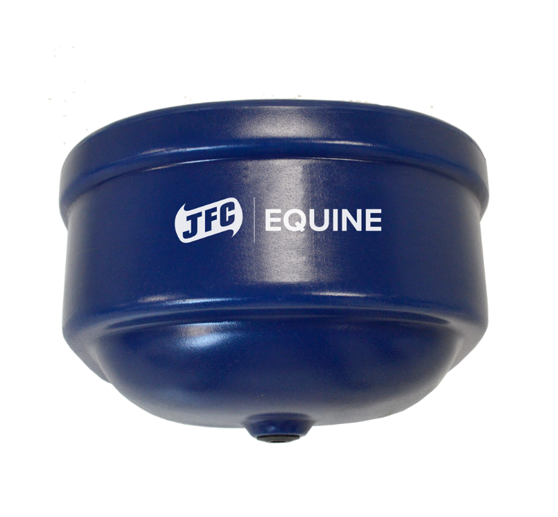 Wall-mounted blue hay feeder bowl for horse feed by JFC Equine