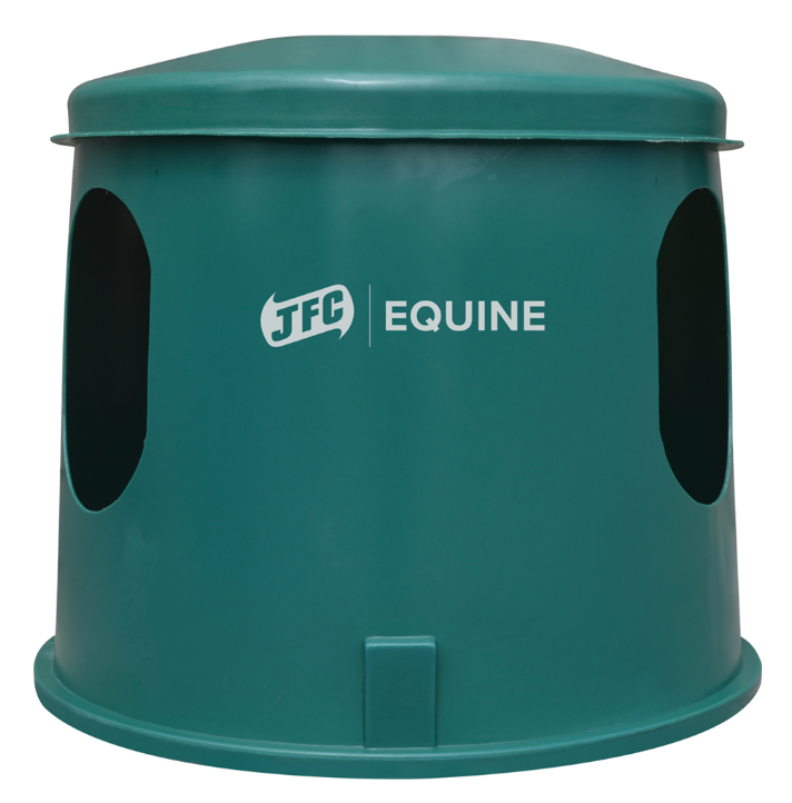 JFC Mini Haybell Horse Feeder, green plastic 3-port equine hay feeder by JFC Agri