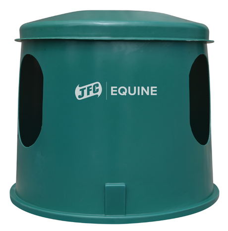JFC Mini Haybell Horse Feeder, green plastic 3-port equine hay feeder by JFC Agri