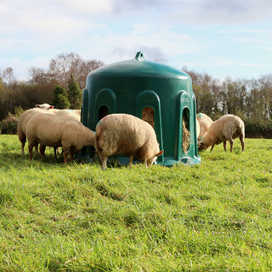 JFC Agri Haybell round bale feeder, 8-port, green, for up to 16 sheep.