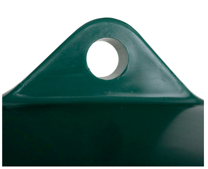 JFC Agri haybell round bale feeder, green metal top with circular mounting hole at the top edge for sheep