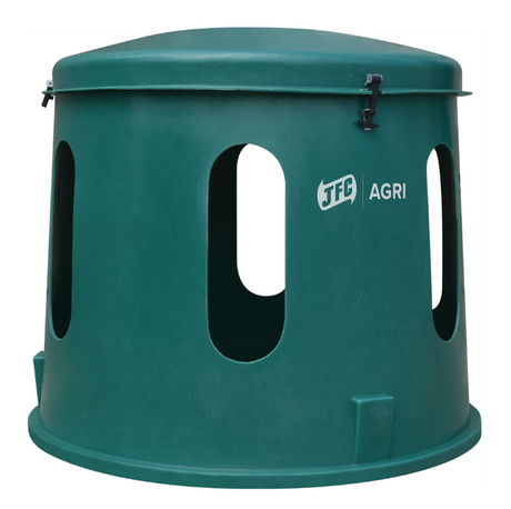JFC Mini Haybell Sheep Feeder HB04, green plastic 6-port hay bale feeder for livestock, no metal