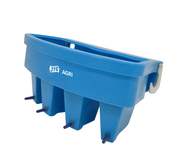 JFC Agri 4-teat lamb feeder with 4 x 2L compartments, blue gate/fence mount.