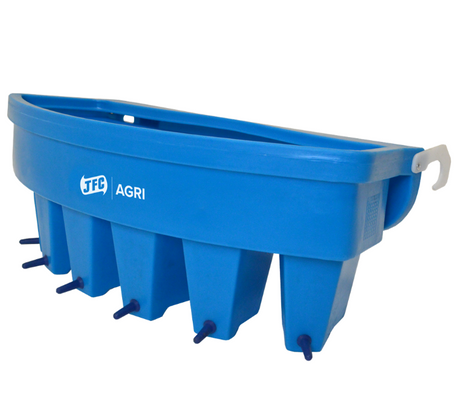 JFC Agri 6-teat lamb feeder with 6x2L compartments, blue plastic, gate or fence mount.