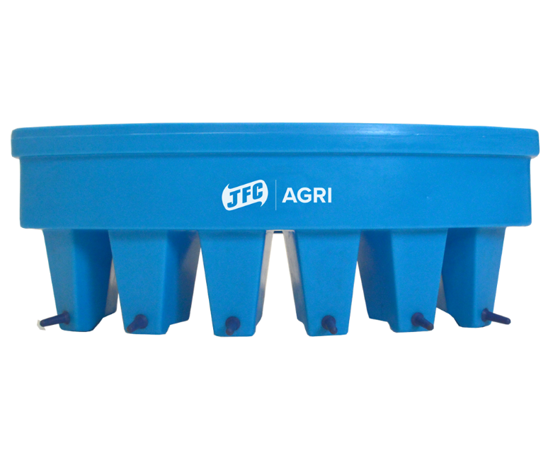 JFC Agri 6-teat lamb feeder with six 2L compartments, blue gate/fence-mount design