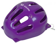 Tear Drop Wall Hay Feeder in purple plastic with fixing bracket; JFC Agri slow-feed design for horse feed.