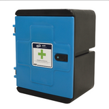 JFC Agri Medi-Safe storage cabinet blue front, black body, wall-mount, 135L