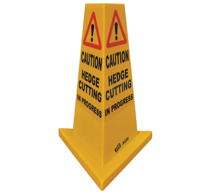 JFC Agri traffic cone, heavy-duty yellow safety cone with CAUTION HEDGE CUTTING IN PROGRESS