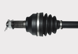 CV driveshaft with black rubber boot and metal spline end