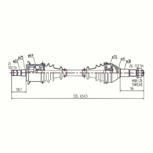 Can-Am Commander front-left CV driveshaft technical diagram by ATV City