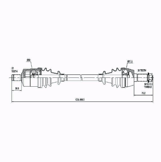 Polaris Ranger Front CV Driveshaft, Hyper brand, complete CV shaft for 500/700/800 EFI (2009–2014)