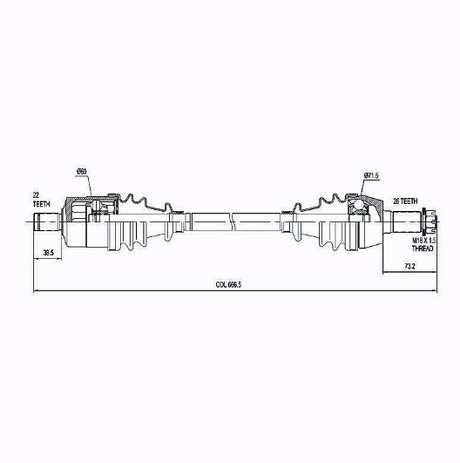 Polaris Ranger Front CV Driveshaft, Hyper brand, complete CV shaft for 500/700/800 EFI (2009–2014)