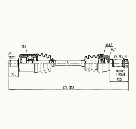 Hyper front CV drive shaft for Polaris Sportsman/Scrambler XP 550–1000 (2009–2015) – complete