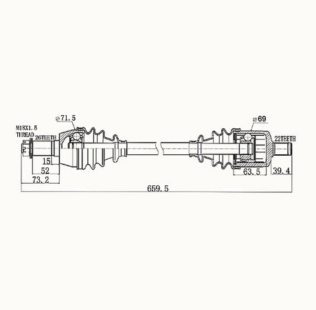 Hyper CV shaft complete for Polaris Ranger 900 Diesel front 4x4 Crew (2011–2014)