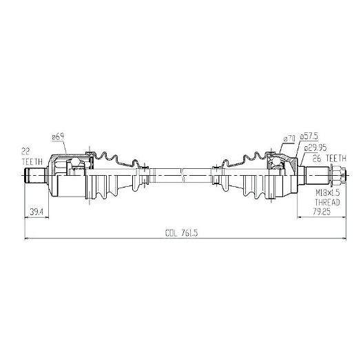 Hyper front CV driveshaft for Polaris RZR XP 1000 / XP 4 1000, complete drive shaft (2014–2016) schematic