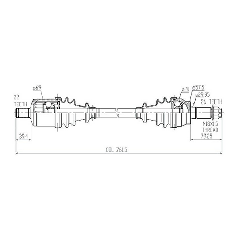 Hyper front CV driveshaft for Polaris RZR XP 1000 / XP 4 1000, complete drive shaft (2014–2016) schematic