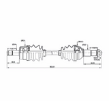 Hyper front CV driveshaft for Yamaha Grizzly 550/700 (YFM550/YFM700), dimensioned technical drawing.