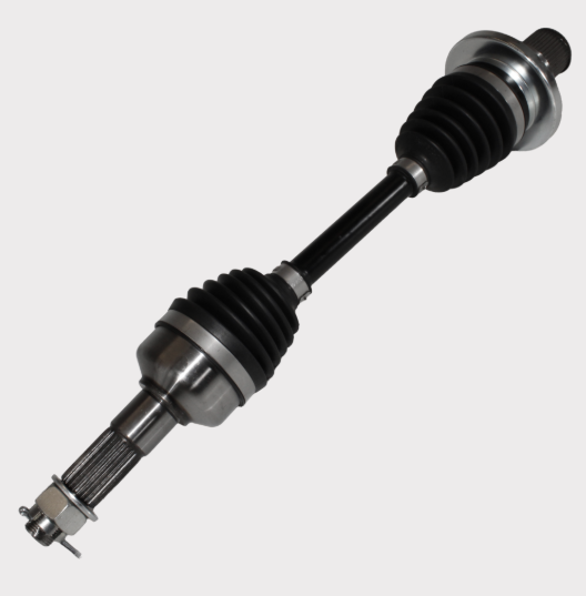CV driveshaft with black rubber boots and silver shaft