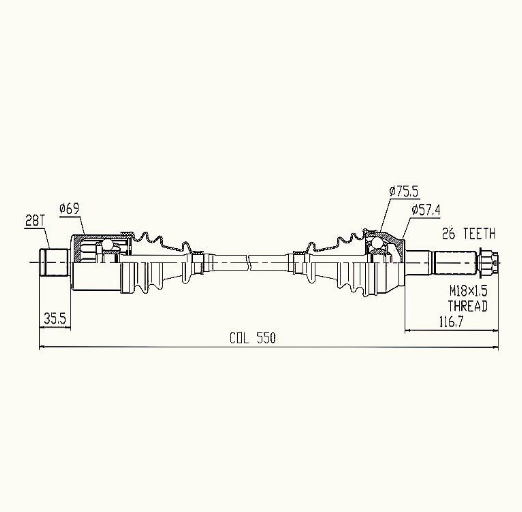 Hyper Polaris Ranger 6×6 CV driveshaft middle axle diagram for 700/800 (2008–2016).