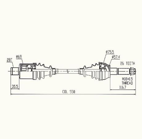 Hyper Polaris Ranger 6×6 CV driveshaft middle axle diagram for 700/800 (2008–2016).