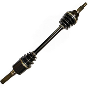 Hyper CV driveshaft for John Deere Gator front-right, black steel shaft with booted joints