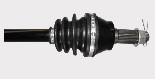 Front CV driveshaft for Polaris Ranger 1000, black ribbed boot with silver spline end