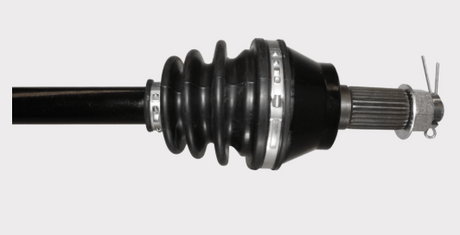 Front CV driveshaft for Polaris Ranger 1000, black ribbed boot with silver spline end