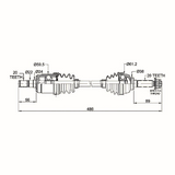 Hyper CV Shaft Complete – Front Left drive axle for Suzuki KingQuad 400 LT-A400F/LT-F400F 4WD; dimensional diagram