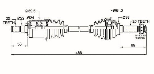 Hyper Suzuki KingQuad front CV driveshaft, complete for 450/500/700/750 (2006–2016)