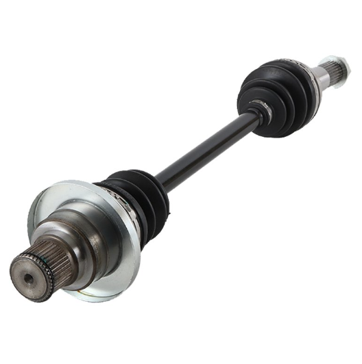 CV driveshaft for Yamaha Rhino rear left; black rubber boots, metal yoke.