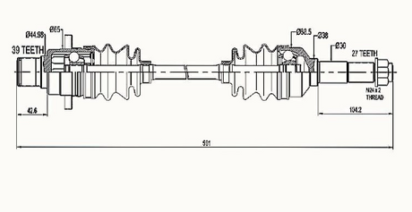 CV Shaft Complete for Yamaha Rhino Rear Left YXR 450/660/700 (2004–2013) by Hyper