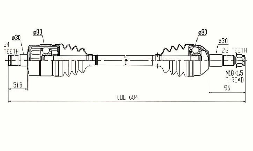 Rear CV driveshaft for Can-Am Commander 800/1000 (2011–2015) — ATV City schematic drawing
