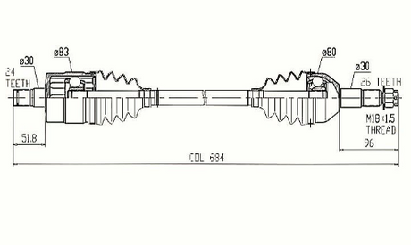 Rear CV driveshaft for Can-Am Commander 800/1000 (2011–2015) — ATV City schematic drawing