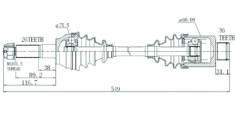 Polaris Sportsman rear CV driveshaft, Hyper brand, complete shaft for ATV models 400–800 (2006–2014)