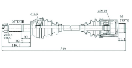 Polaris Sportsman rear CV driveshaft, Hyper brand, complete shaft for ATV models 400–800 (2006–2014)