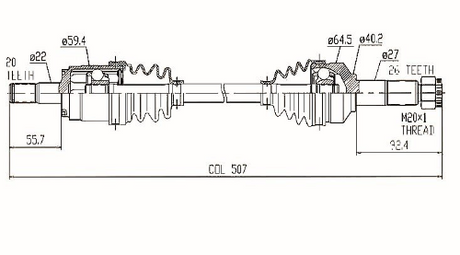 Hyper CV shaft complete for Honda TRX500 front-right (2014–2019) drive shafts