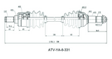 Hyper CV driveshaft rear for Yamaha Grizzly 550/700 and Kodiak 450 ATVs (2007–2021) – technical diagram