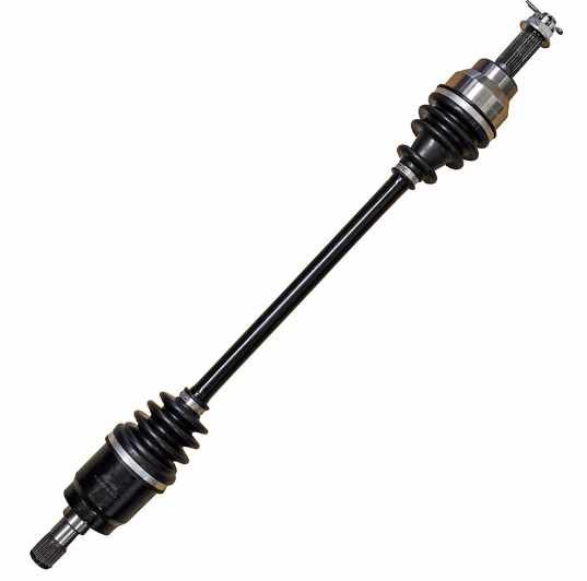 CV driveshaft complete for Honda Pioneer 700/700-4, front left, by ATV City; black steel shaft with CV joints and boots.