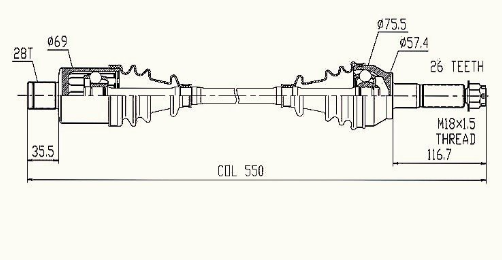 CV driveshaft middle axle for Polaris Ranger 6×6 (700/800), 2008–2016, ATV City