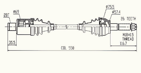 CV driveshaft middle axle for Polaris Ranger 6×6 (700/800), 2008–2016, ATV City