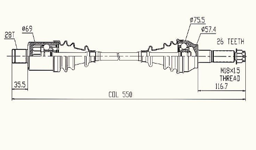 Polaris Sportsman rear CV driveshaft by ATV City; complete drive shaft for 2014–2017 Hawkeye and 325/450/570 models
