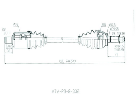 Polaris RZR XP 1000 Turbo CV driveshaft set – front left and right, complete, ATV City, 2014–2019.