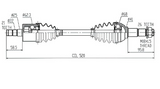ATV City CV Shaft Complete for Can-Am Outlander L / Renegade 570 front-left drive shaft, line drawing, 2015–2018