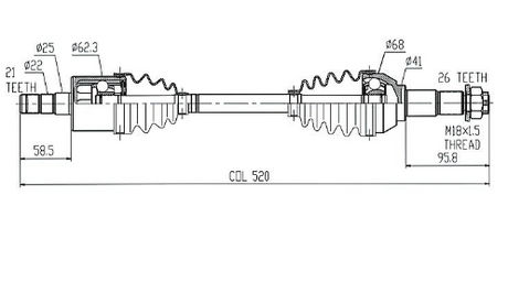 ATV City CV Shaft Complete for Can-Am Outlander L / Renegade 570 front-left drive shaft, line drawing, 2015–2018