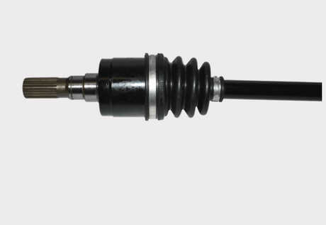CV driveshaft complete for Kubota RTV900/1100/1140; black metal shaft with rubber boot and spline end.