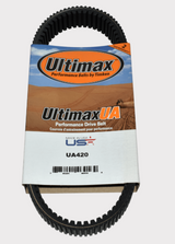 Ultimax UA420 CVT Drive Belt two-pack for Arctic Cat 700 Diesel, black belts on packaging