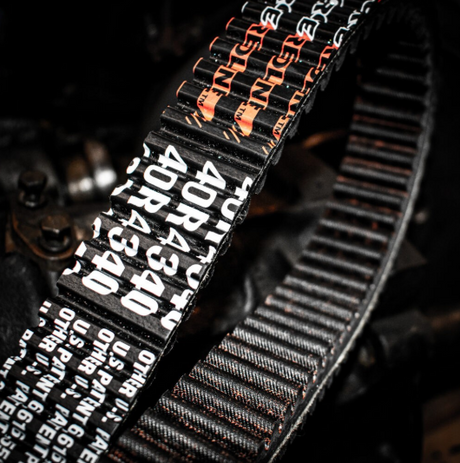 Gates G-Force Redline CVT drive belt, black belt with white Gates branding and orange accents.